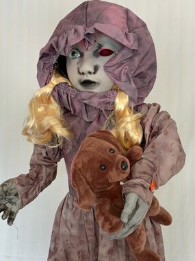 3ft Animated LED Lit Halloween Victorian Girl With Puppy
